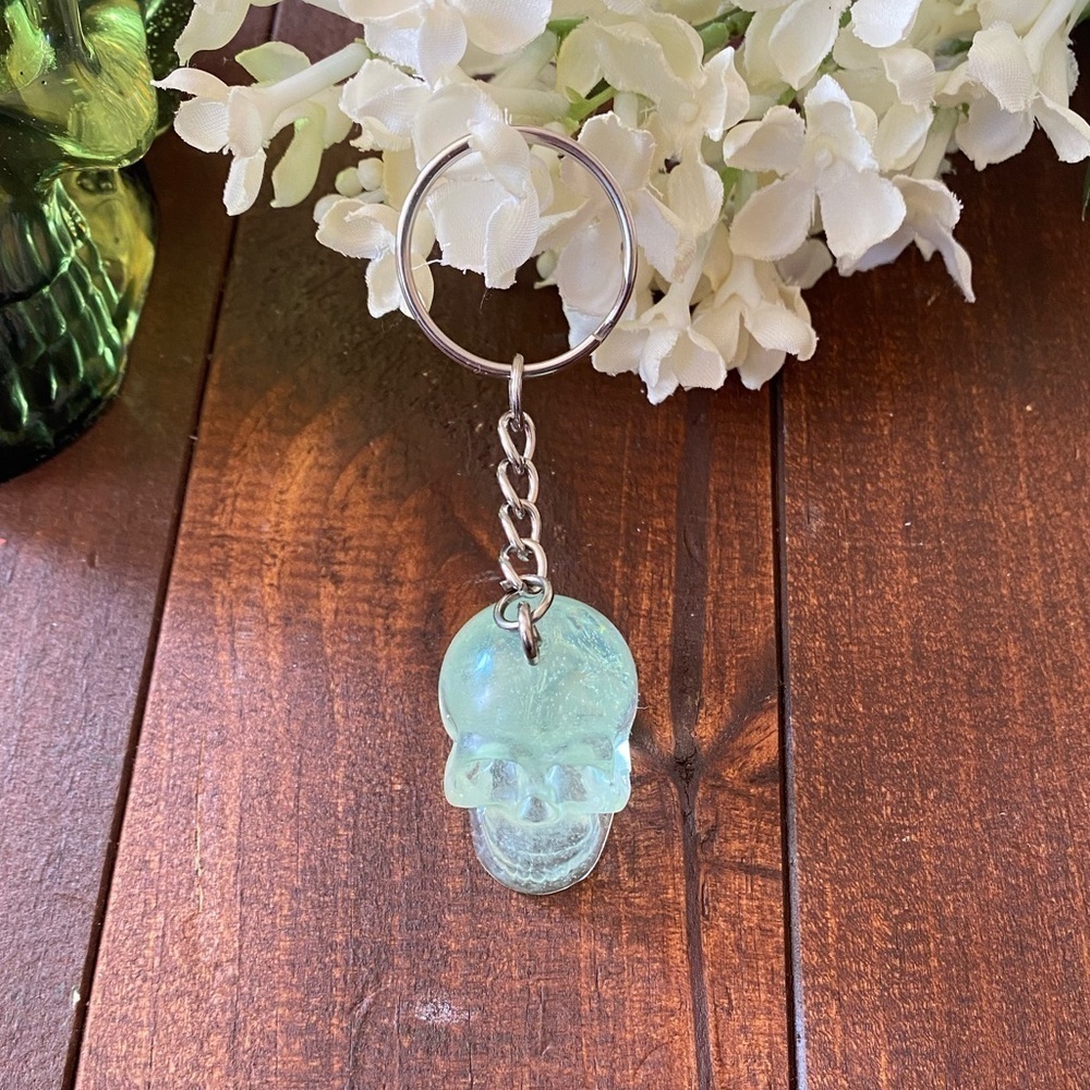 Handmade Resin Clear Light Green Skull 3” Keychain Gothic Backpack Bag Charm NEW